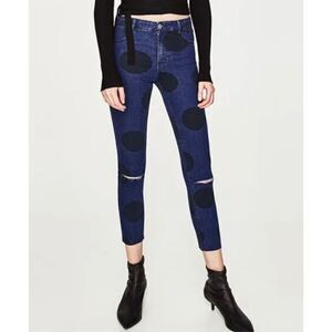 Zara Trafaluc Slit Knee Jegging Jeans Women's Size 00‎ Raw Hem Polka Dot